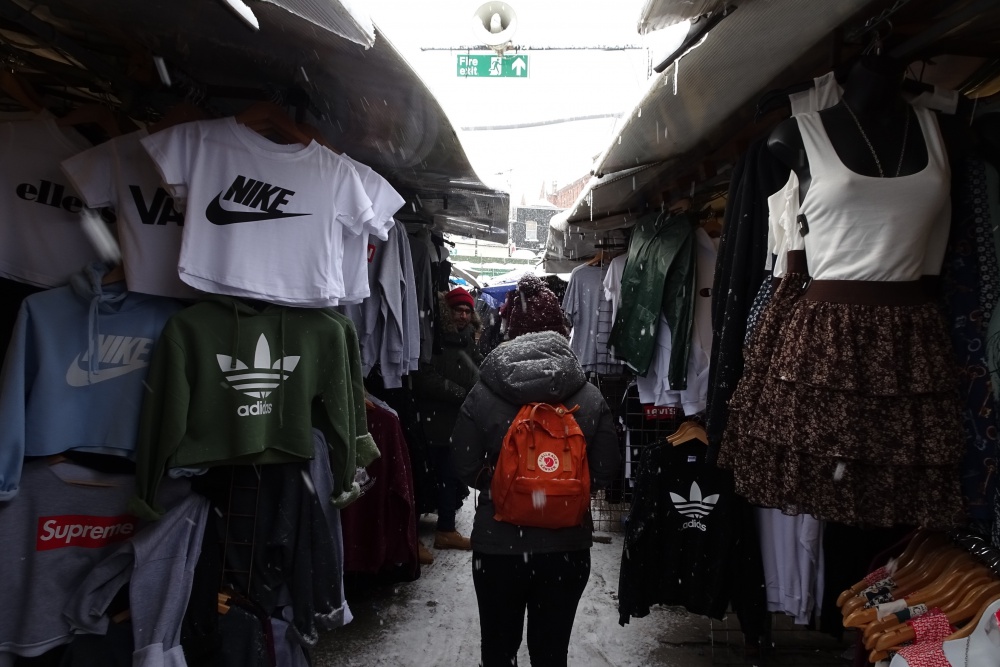 Gemma Exploring Camden Markets in the snow.