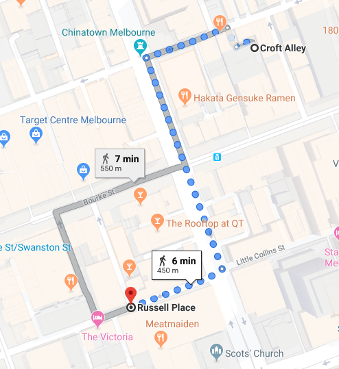 Map from Croft Alley to Russell Place