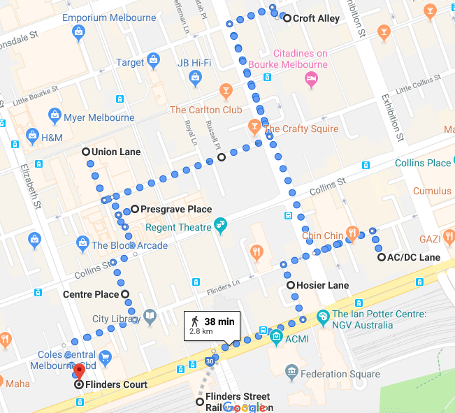 Map of the Melbourne Street Art Tour