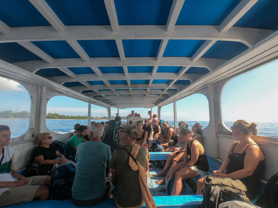 A busy public boat from Lombok to Gili T