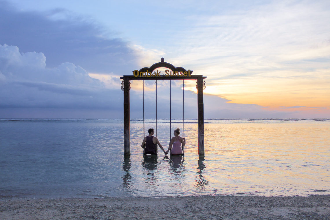 Gemma and Campbell on Gili T Swings