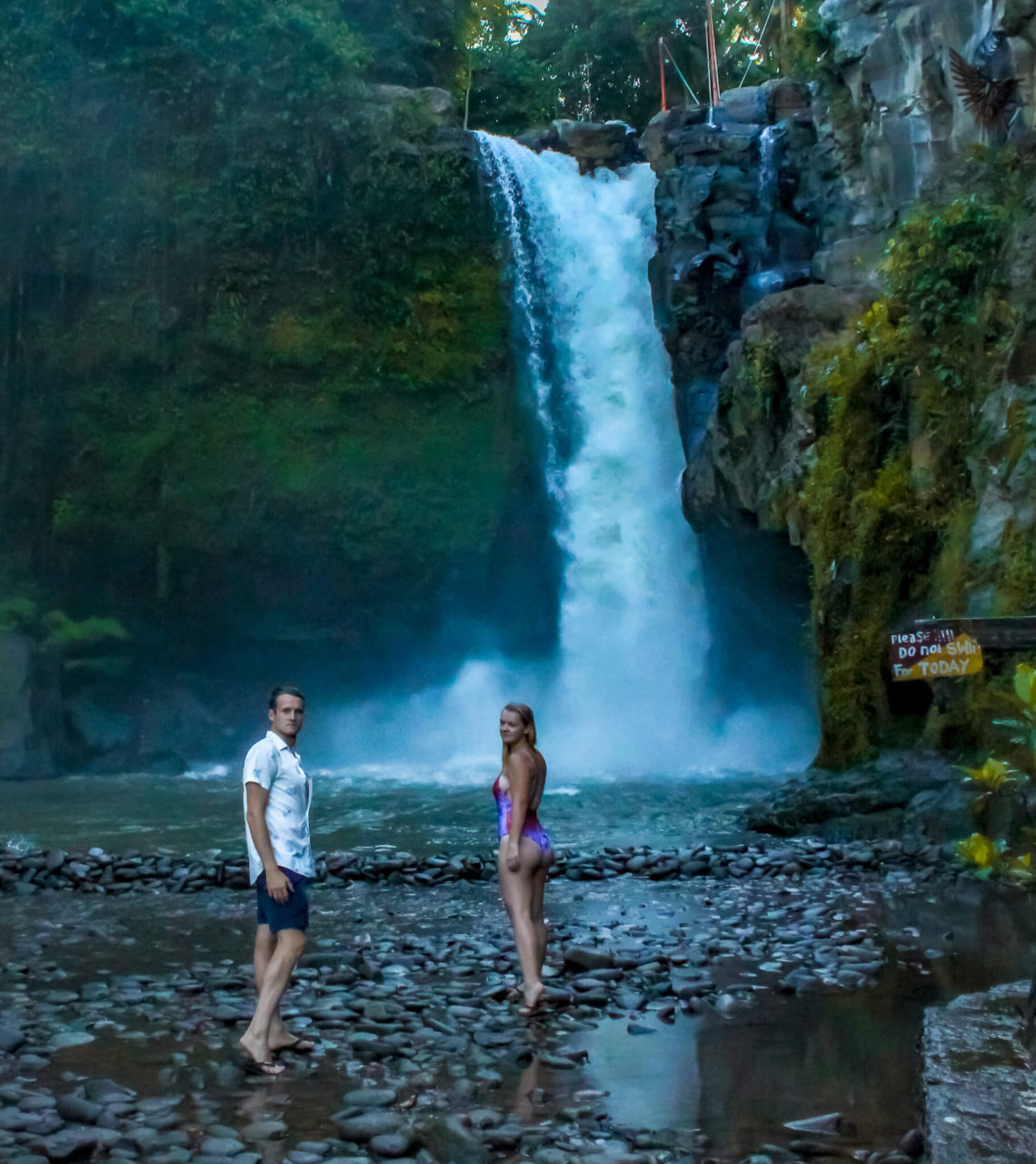 Gemma and Campbell at Tegenungan Waterfall Bali
