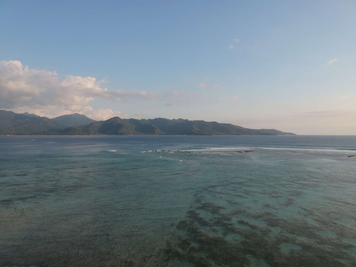 Drone photo of Lombok from Gili Air