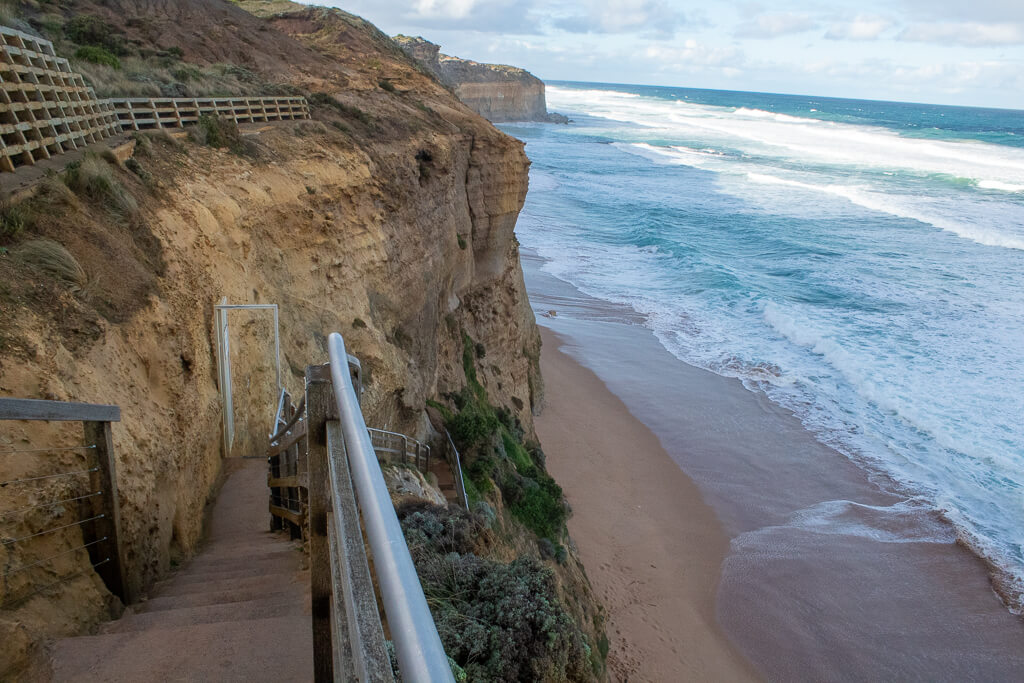 The steep steps down to the Gibson Steps beach.