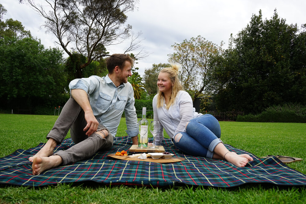 gemma and campbell in the garden at Kalleske winery