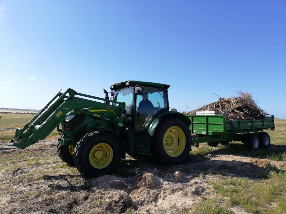 tractor and trailer on an olive farm