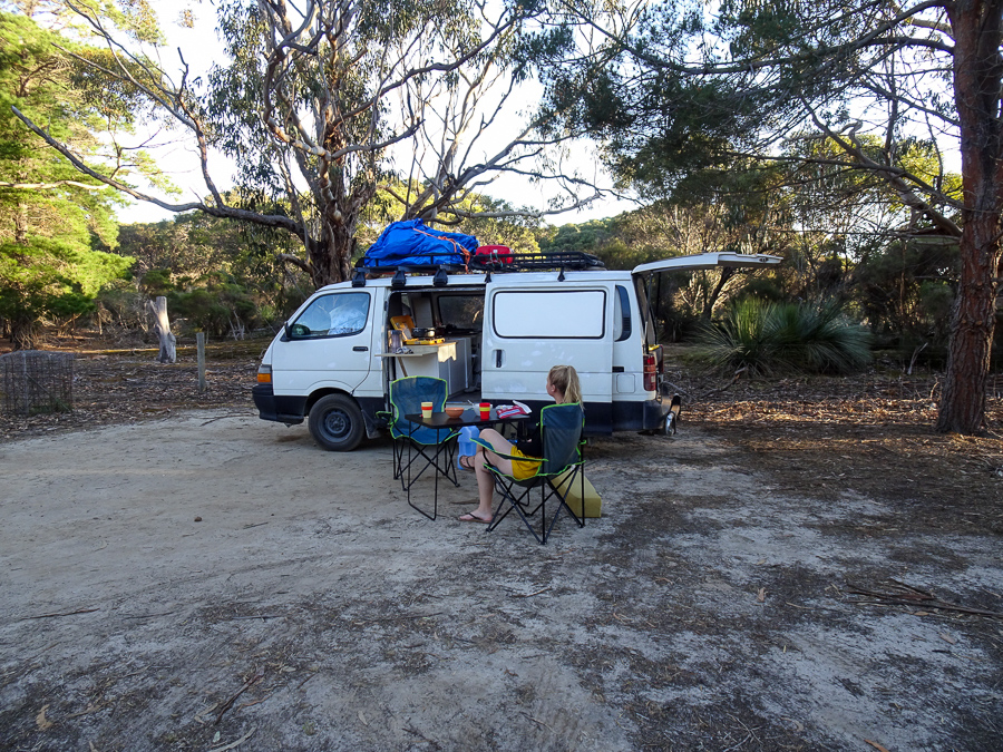 Set up for the night at Western KI Caravan Park.