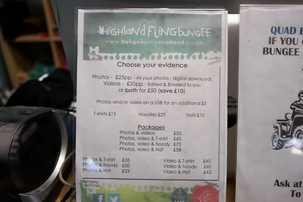 prices of evidence at highland fling bungee 