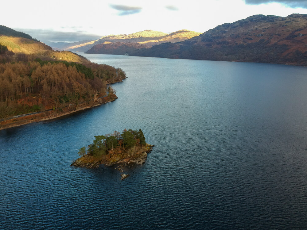 drone shot of loch lomond