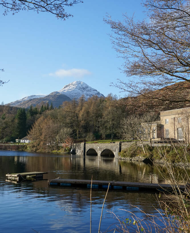 View of mountains over Inveruglus pier.