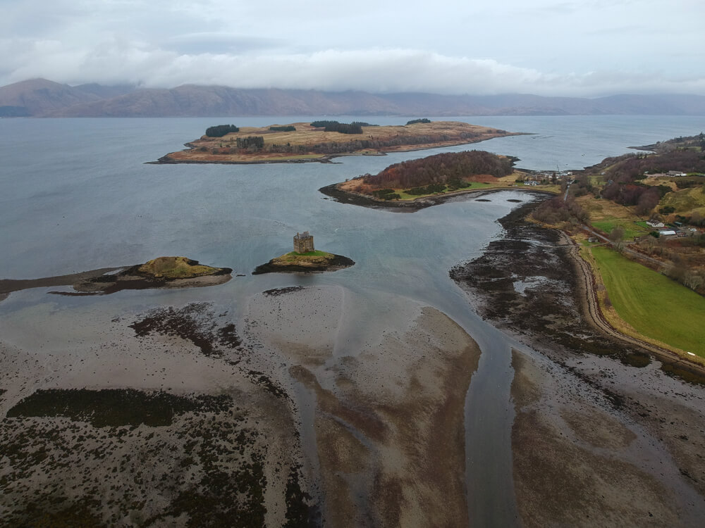 Aerial sot of Castle Stalker.