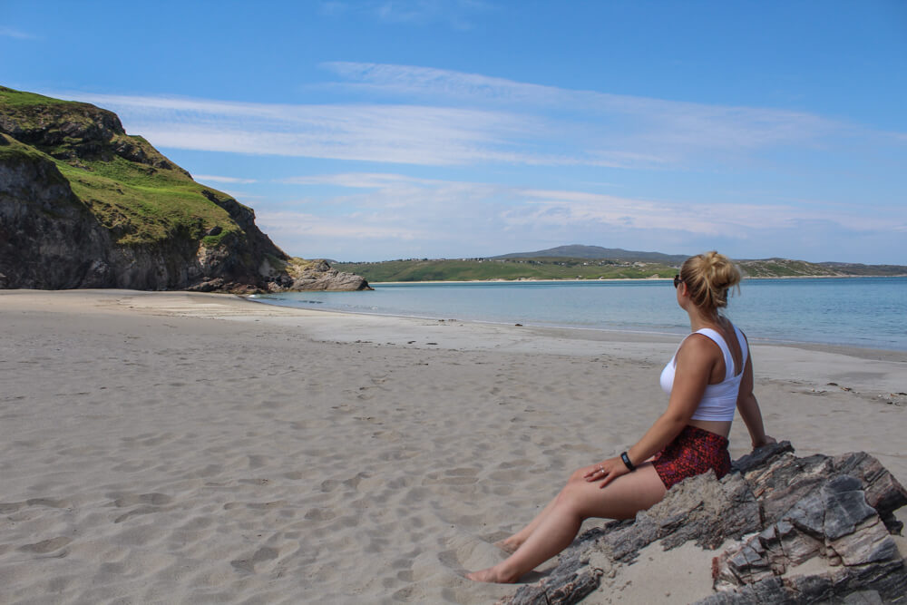 Stunning views over the still water at Coldbackie Beach.