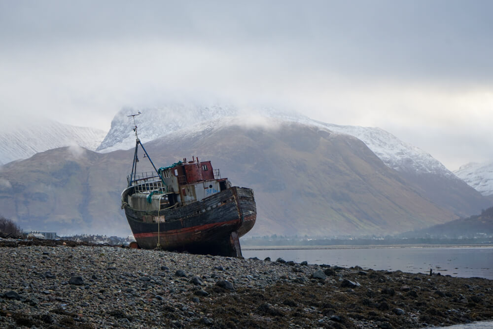 The shipwrecked remains of the Old Boat of Caol