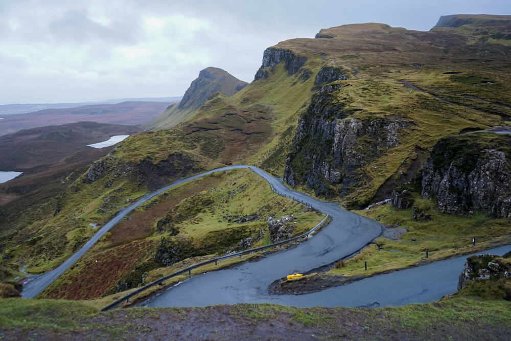 road leading down the steep hill of the Quiraing