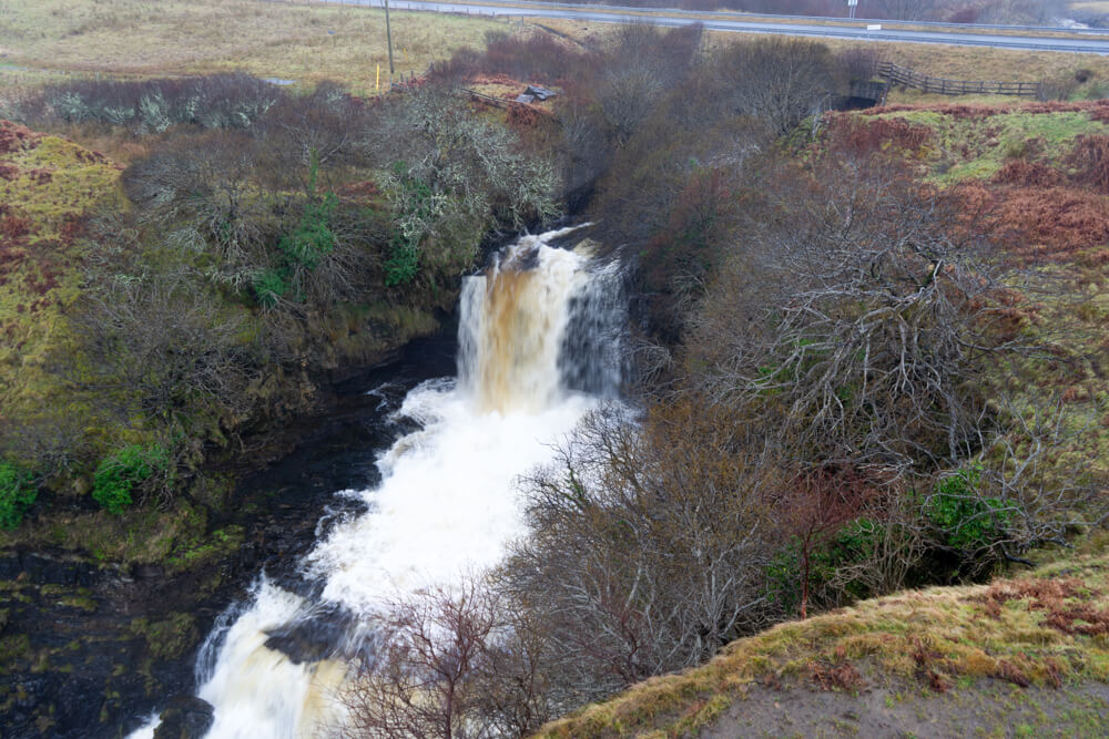 The twin waterfalls at Lealt Falls. It was so rainy this day that they almost blended into one large waterfall.