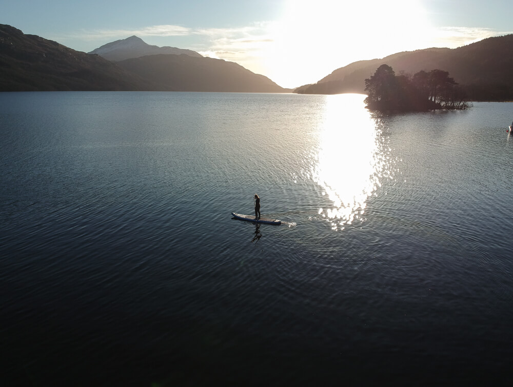 Ariel shot of Gemma out on Loch Lomond.