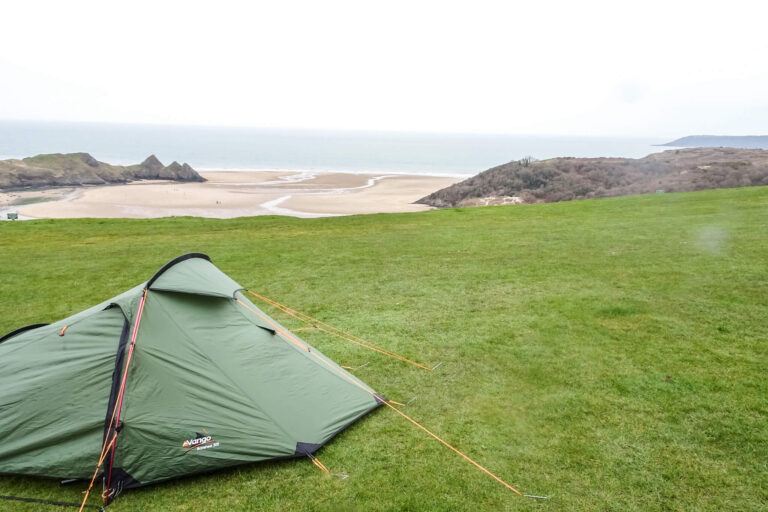 tent overlooking cliff