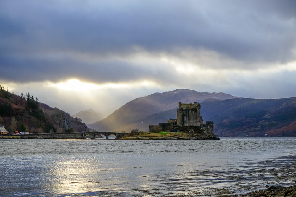 The peaceful view across the water to Eilean Donan Castle.