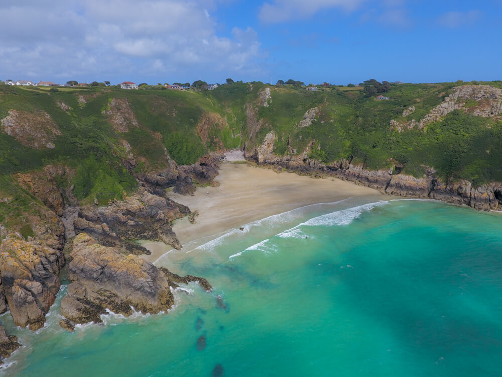 Petit Port Guernsey drone shot