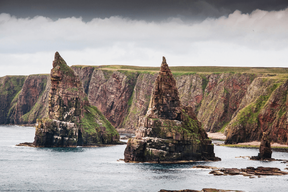 A closer look at the witches hat structure of the towering Duncansby Stacks.