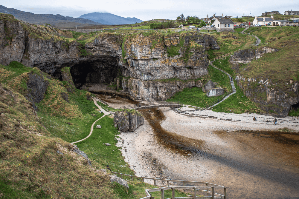 a view of smoo cave in Scotlanf