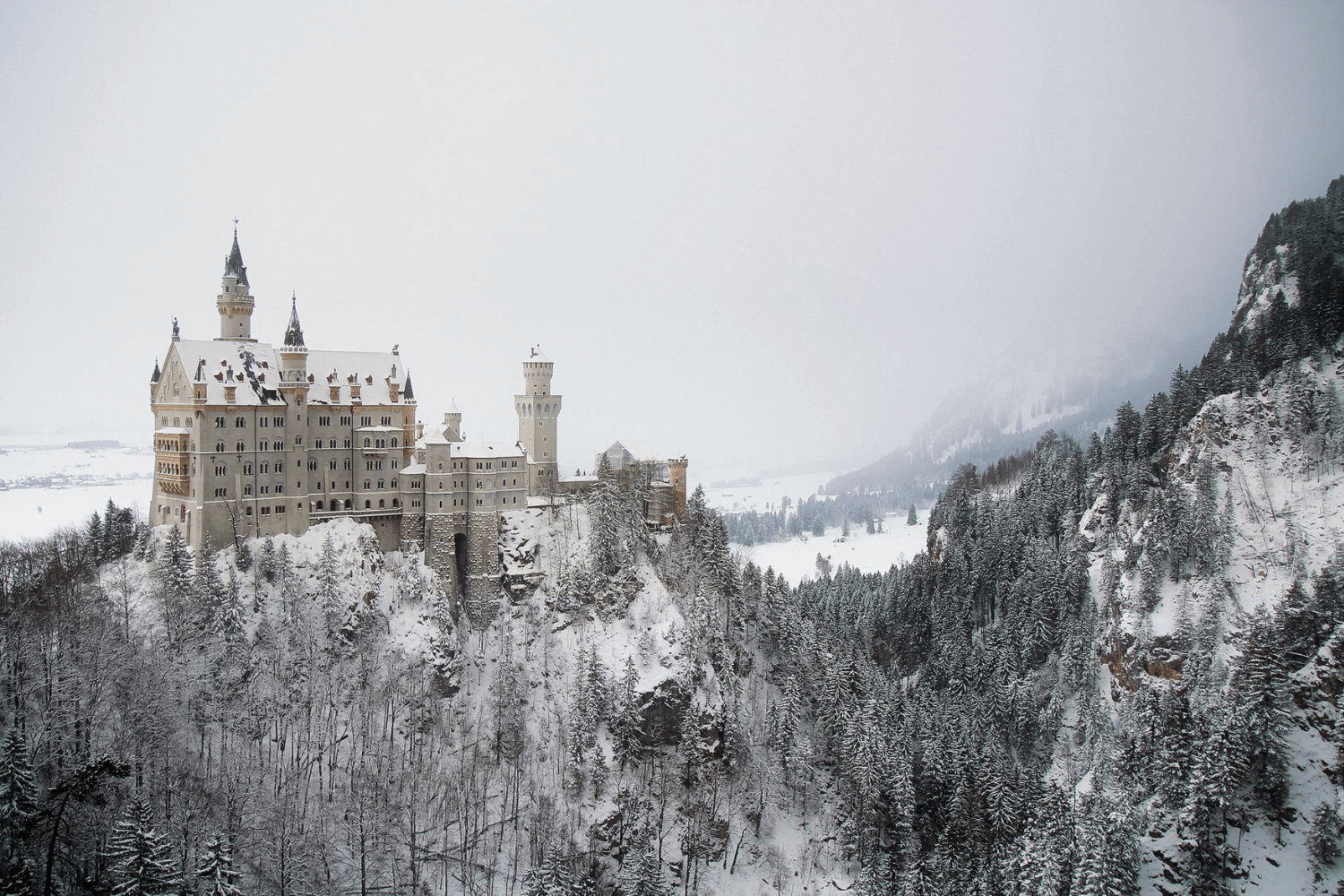 Castle Neuschwanstein Munich covered in snow