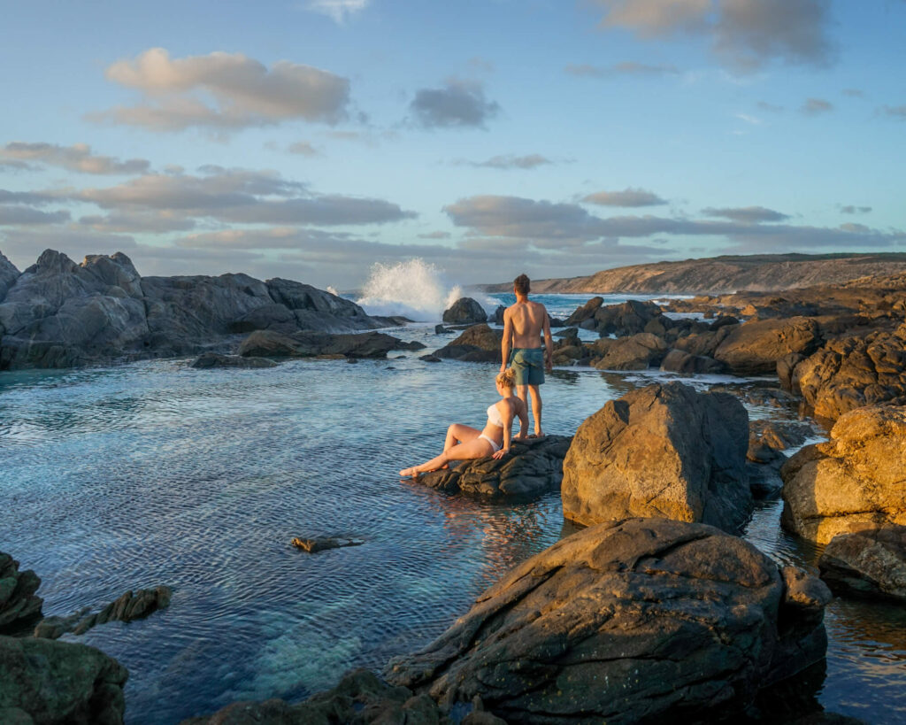 couple at greenly beach rockpools