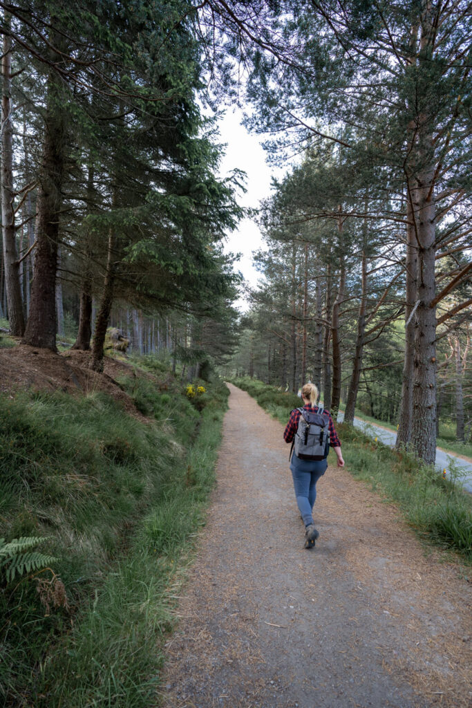 girl walking through forest
