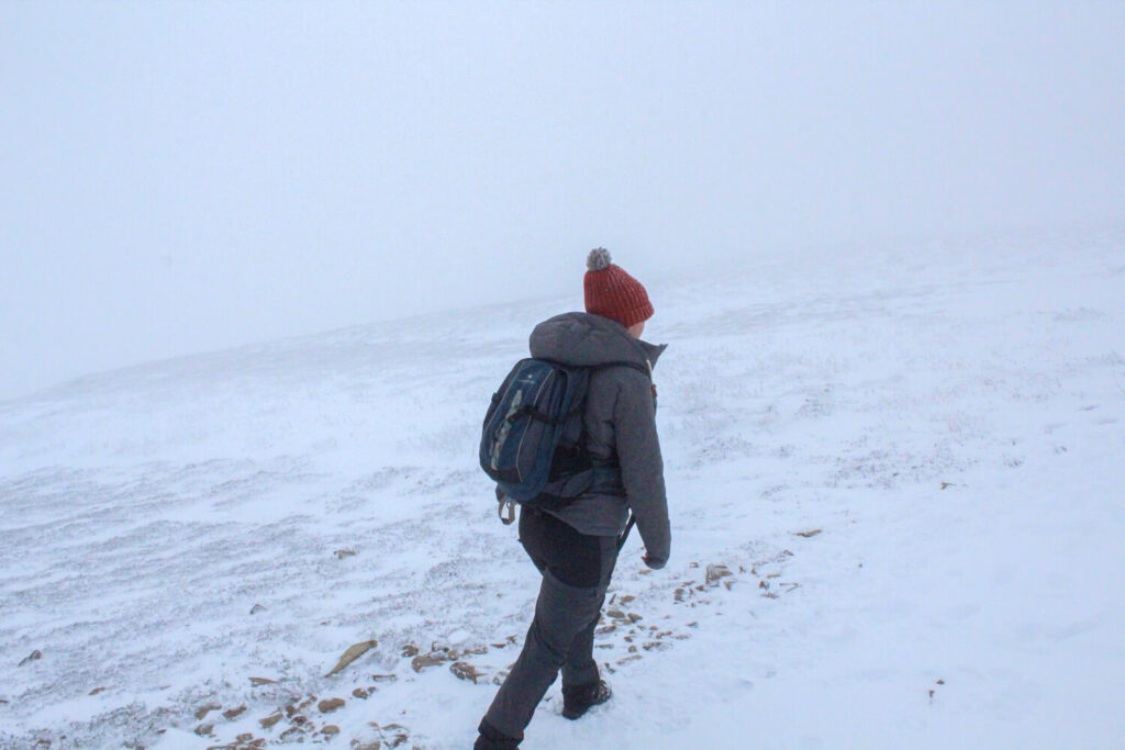 girl walking in snow