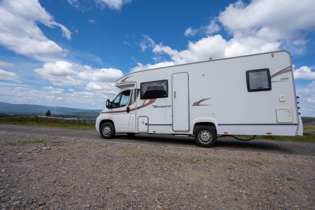 motorhome with a mountain view
