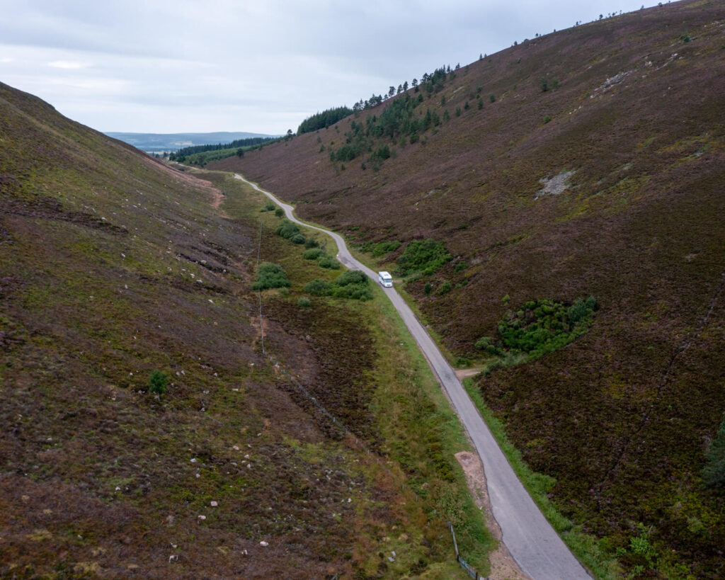 drone photo driving to ben rinnes