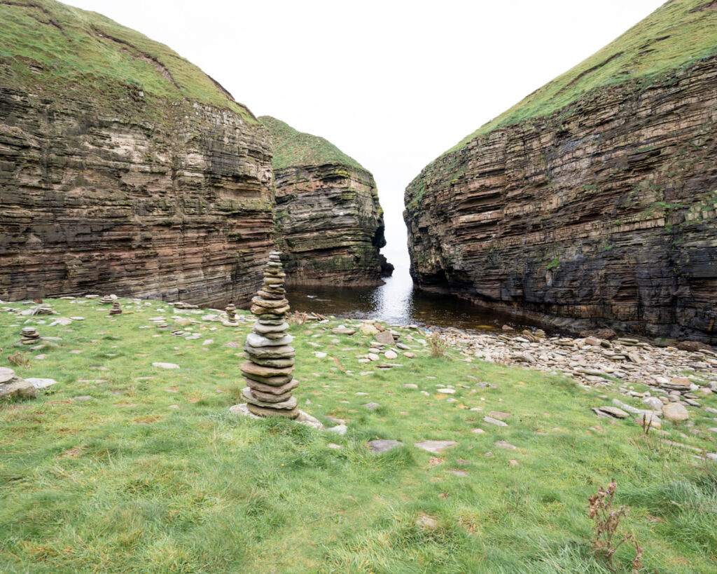 rocks stacked at puffin cove