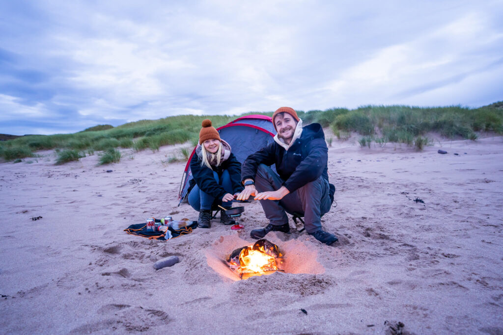 sandwood bay camping couple