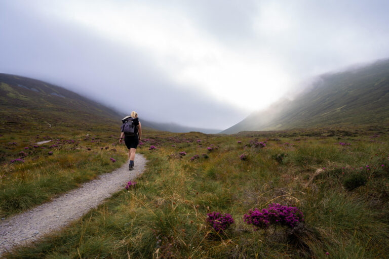 gemma walking up into the cloud at ben wyvis