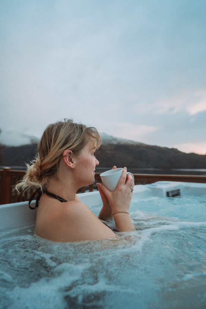 girl sitting in hot tub
