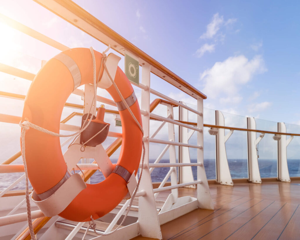 close up of the bannister of a cruise ship